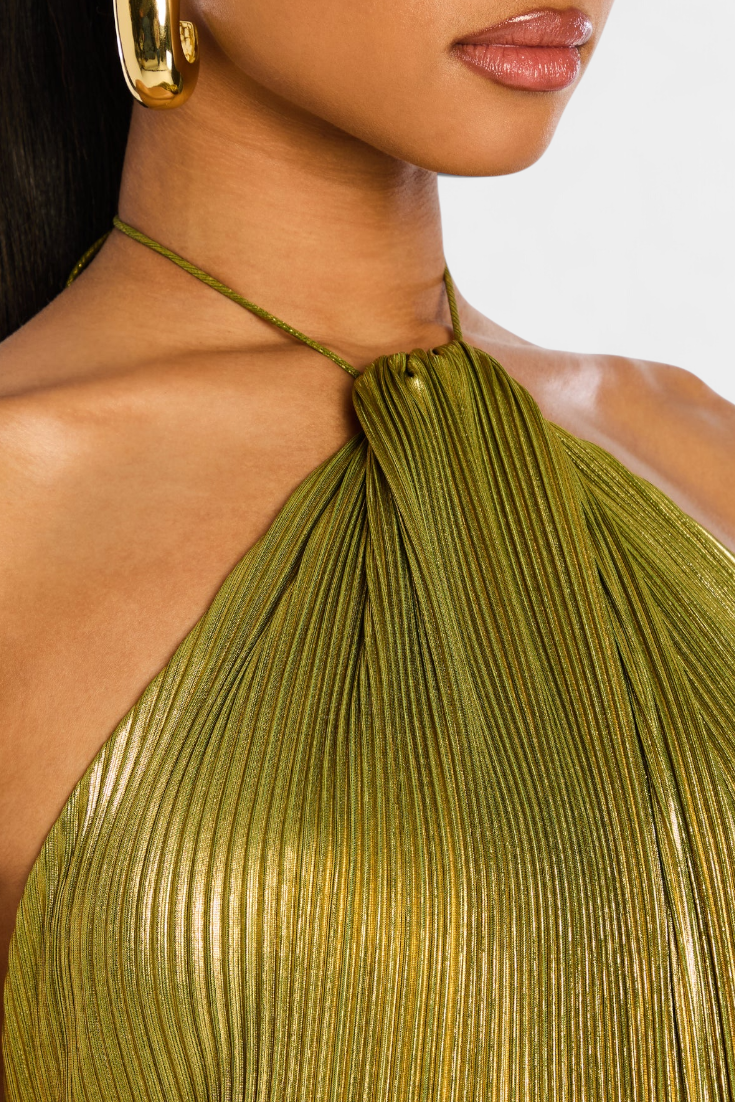 Kinia – Metallisch Maxi Kleid In Peridot