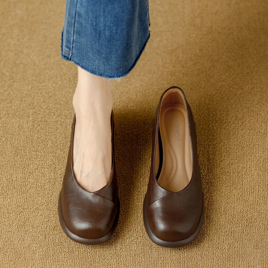 Damen Braune Leder Plateau Pumps Mit Blockabsatz – Stilvolle Heels