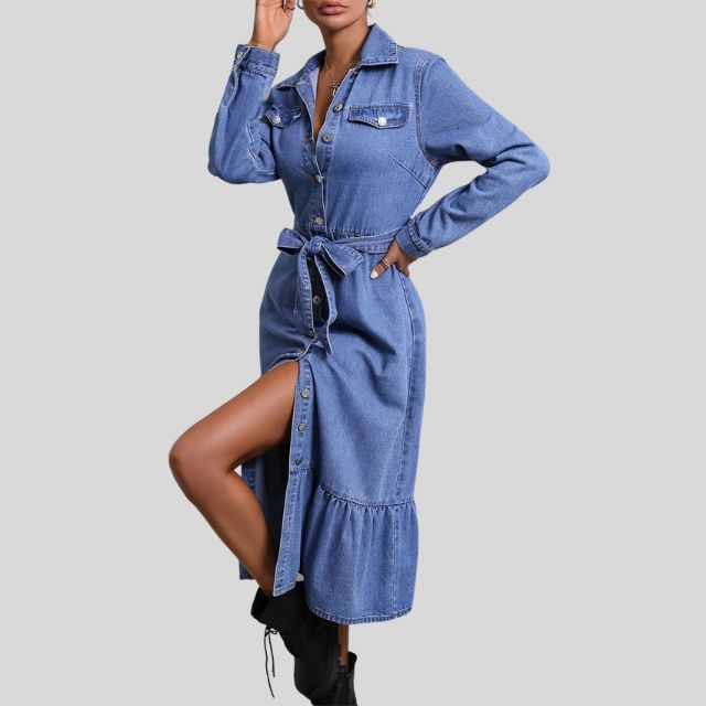 Kuscheliges | Jeans-Midikleid mit Hemdblusenschnitt für dich