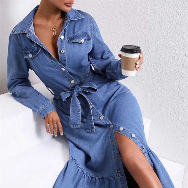 Kuscheliges | Jeans-Midikleid mit Hemdblusenschnitt für dich