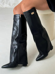 Angela | Damen Schlagstiefel über dem Knie mit Reißverschluss