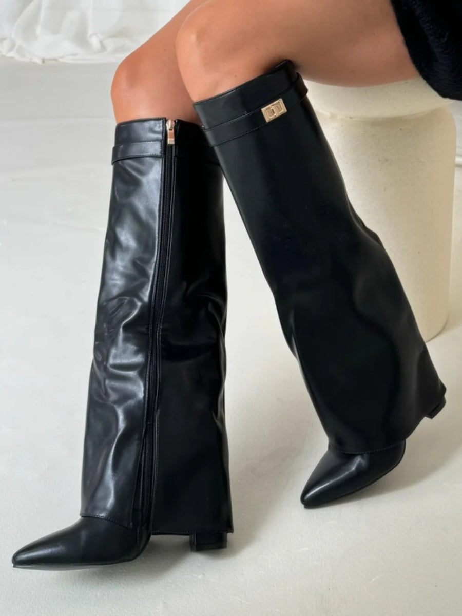 Angela | Damen Schlagstiefel über dem Knie mit Reißverschluss