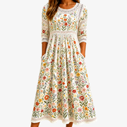 Eisel | Blumen-Midikleid mit Spitzendetails und Taschen