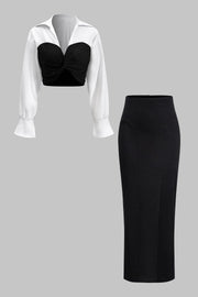 Martina | Elegantes Zweiteiler-Set mit Corsagen-Bluse & Bleistiftrock