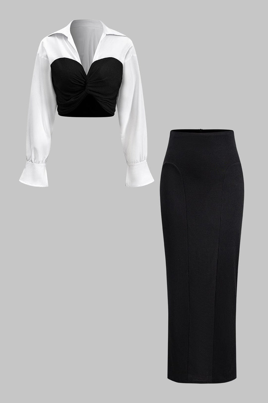 Martina | Elegantes Zweiteiler-Set mit Corsagen-Bluse & Bleistiftrock