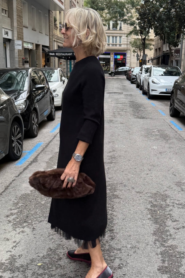 Oona – Tüllkleid Mit Drapierung Und Langem Strickpullover
