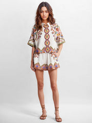 Zwei Stück Boho-Blumen-Set – Hemdkleid und Shorts in passenden Designs