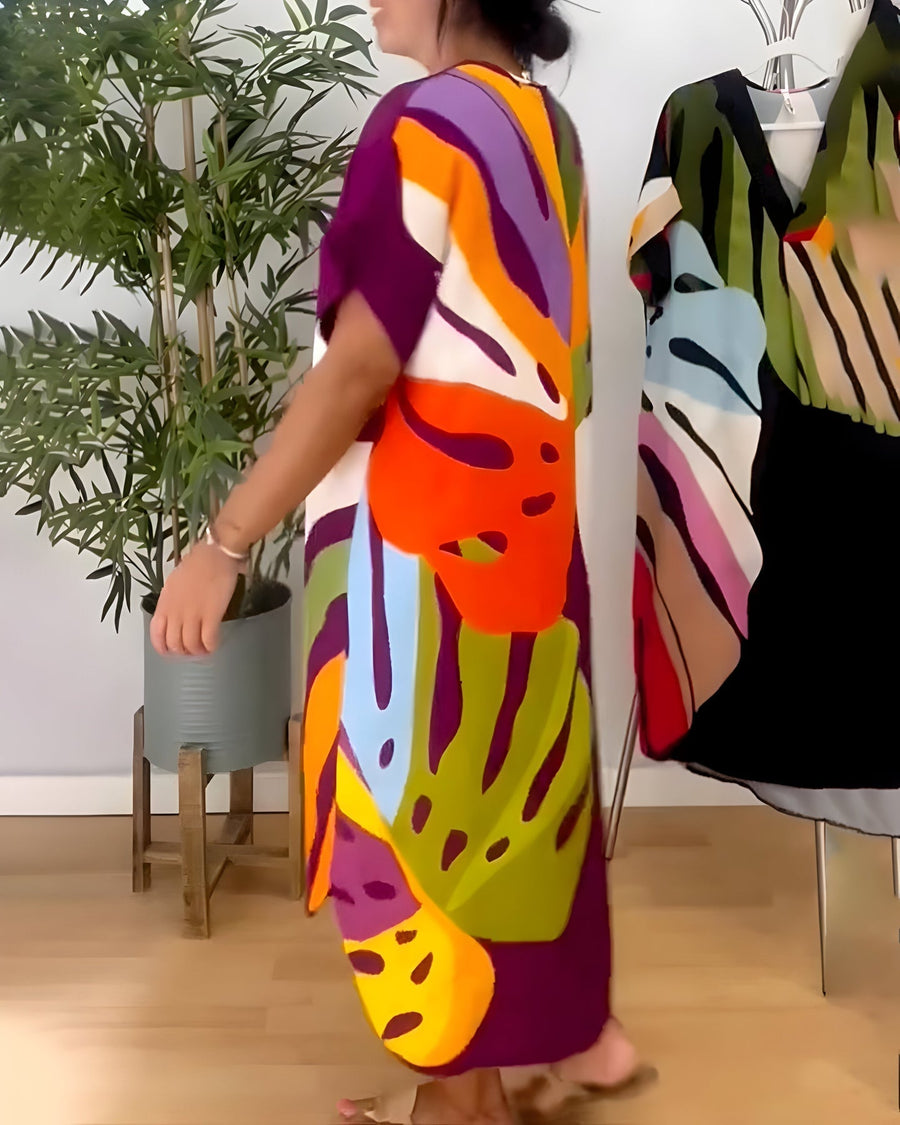 Madeline – Buntes Freizeitkleid Mit V-Ausschnitt