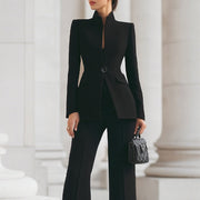 Set aus Blazer mit hohem Kragen und Hose mit weitem Bein für Damen
