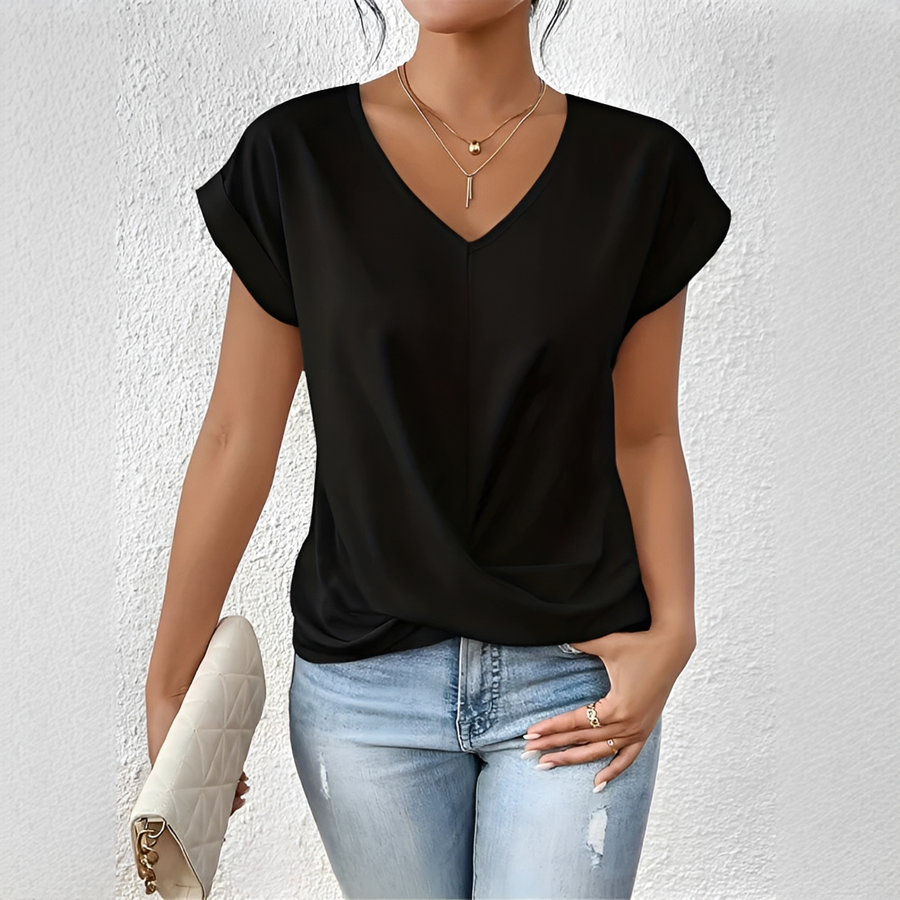 Velanie - Lockeres V-Ausschnitt-Shirt