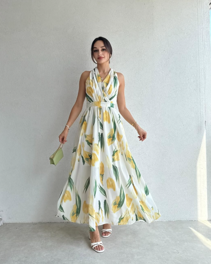Halsey - Blumenmuster Maxikleid mit Neckholder