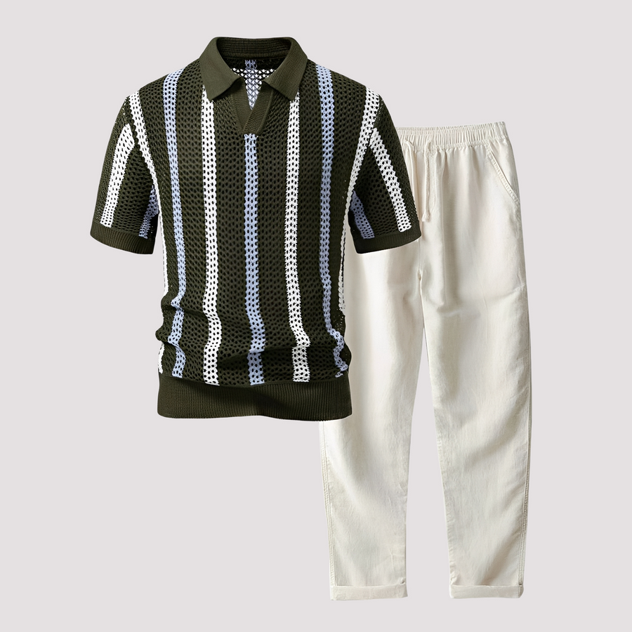 Richards - Bequemes Streifen-Polo und Hosen-Set