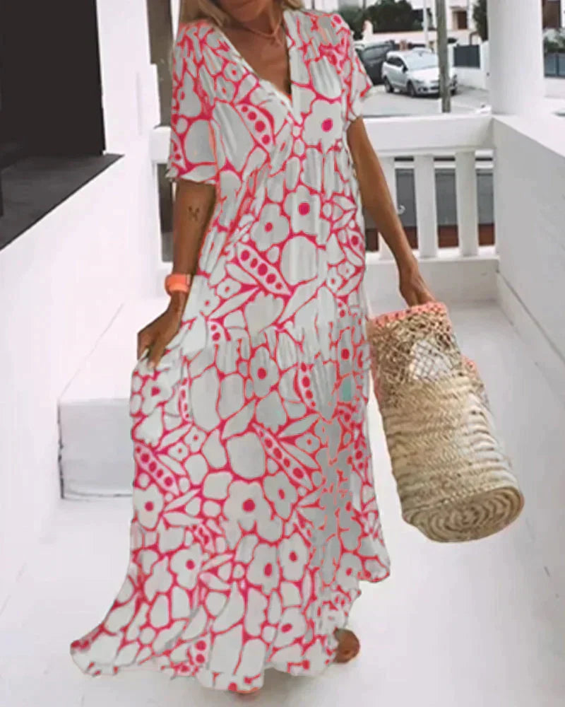 CHRISTINE | Langes Sommerkleid mit lockerem Schnitt und elegantem grafischem Muster
