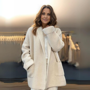 Damen Grobstrick Cardigan – Bequemer Oversized Cardigan in Beige – Weiche Strickjacke mit Taschen für Herbst & Winter