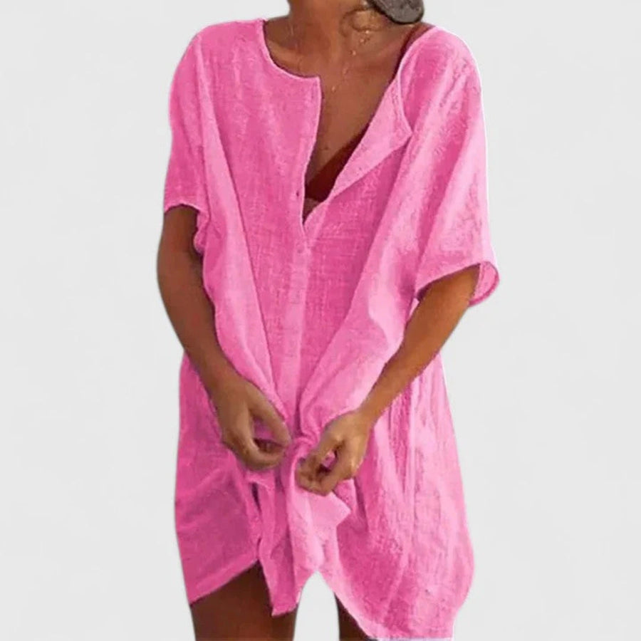 Sabina | Damen Lockeres Knopfleiste Shorts Strand Überwurf Kleid