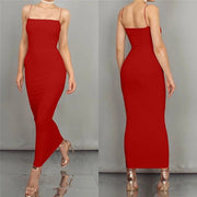Heidi-Mode | Bodycon Kleid Midi Länge Spaghettiträger Elegant und Figurbetont