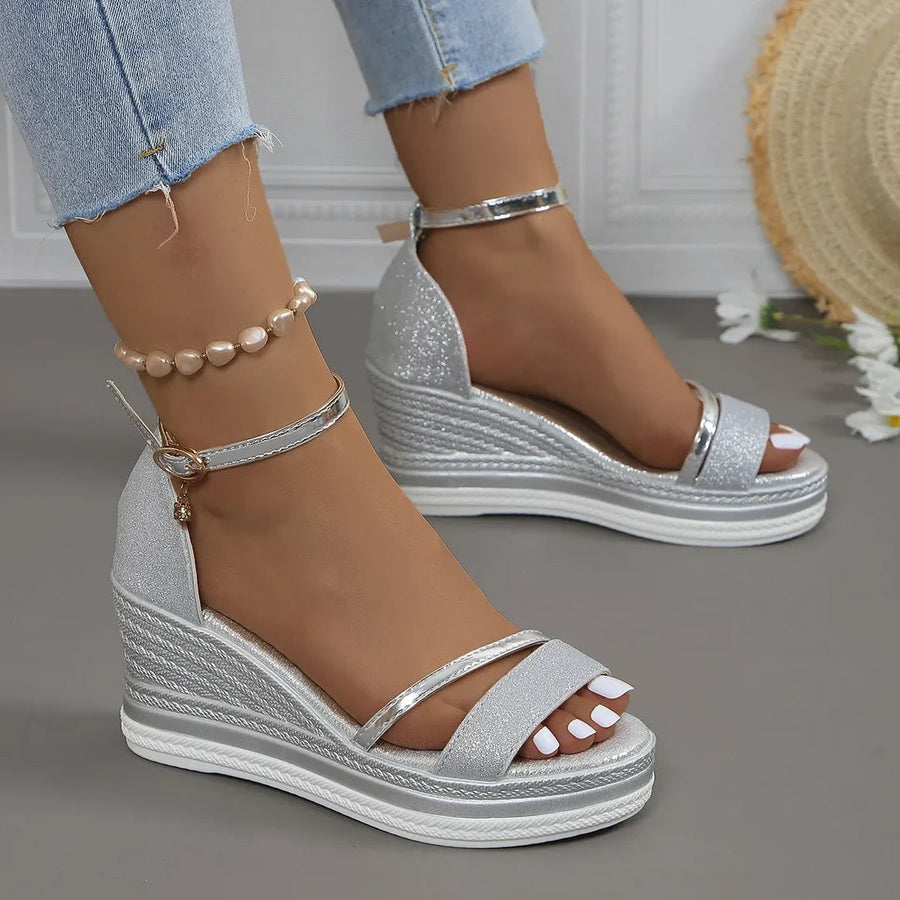 Karin | Damen Plattform Keilabsatz Riemen Sandalen