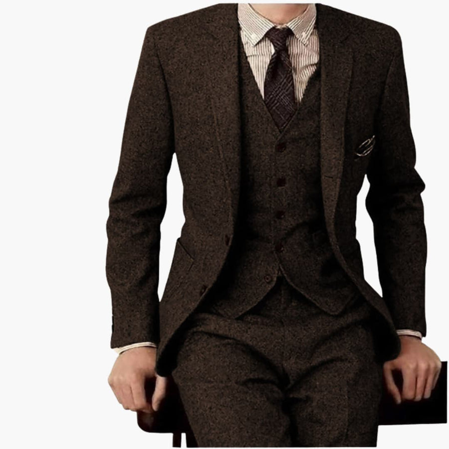 Herren Anzug dreiteilig mit Slim Fit Hose und Revers