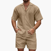 Herren Zweiteiler Set aus leichter Stoff mit Hemd und Shorts