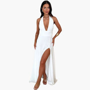 Maxikleid mit Schlitz - elegantes Damen Abendkleid Neckholder