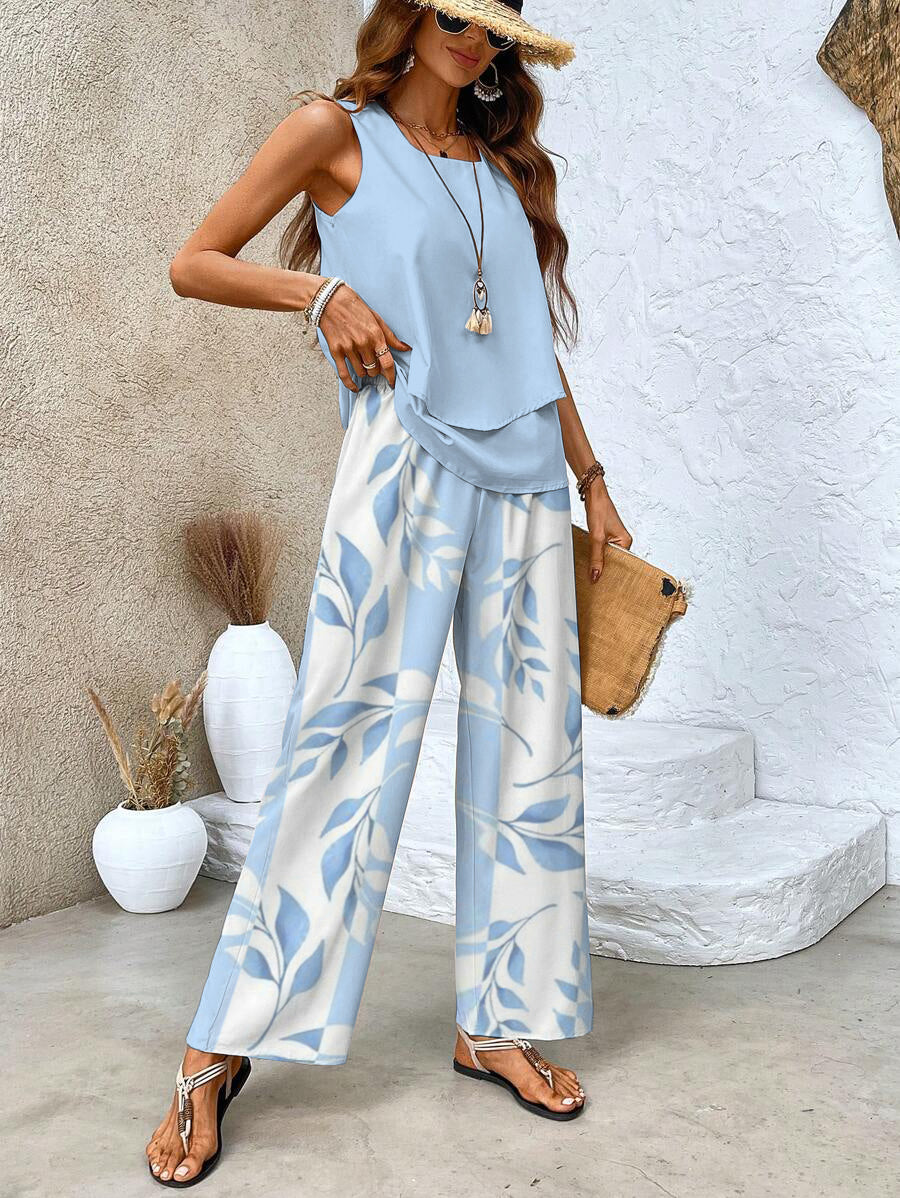 Eleganter Damen Zweiteiler – ärmelloses Top & gerade Hose Set
