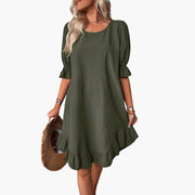 Kleid Damen - Freizeitkleid mit Volants und Puffärmeln Sommer