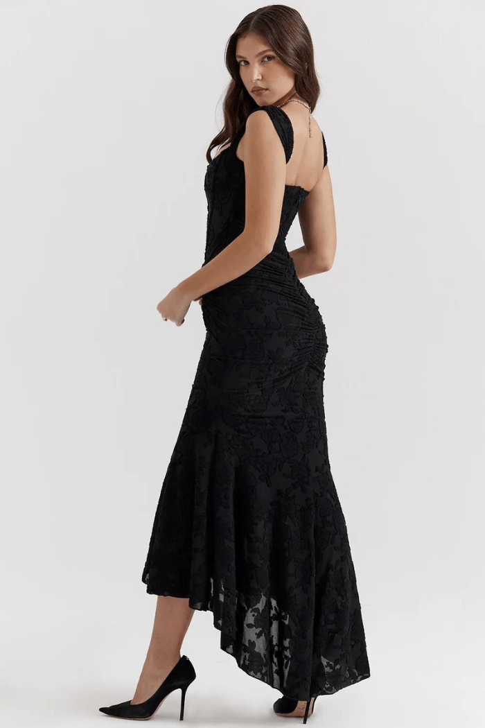Arabella Kleid – Elegantes Korsett-Maxikleid mit Rüschen