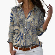 Blumendruck Damen - Bluse mit Knopfleiste und V-Ausschnitt