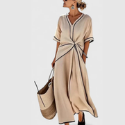 Veronika | Damen V-Ausschnitt Bindegürtel Midi Kleid