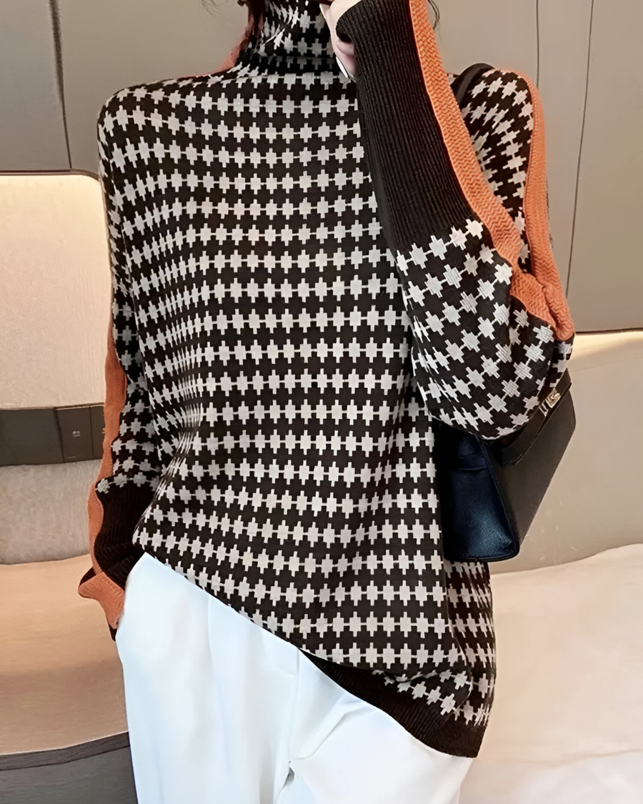 Linea™ – Eleganter Pullover mit Hohem Kragen und Geometrischem Muster