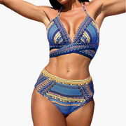 Dreiteiliges Bikini-Set - Damen High-Waist mit Kreuzträgern