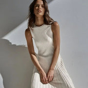 Elegantes Ärmelloses Plisseekleid in Maxilänge