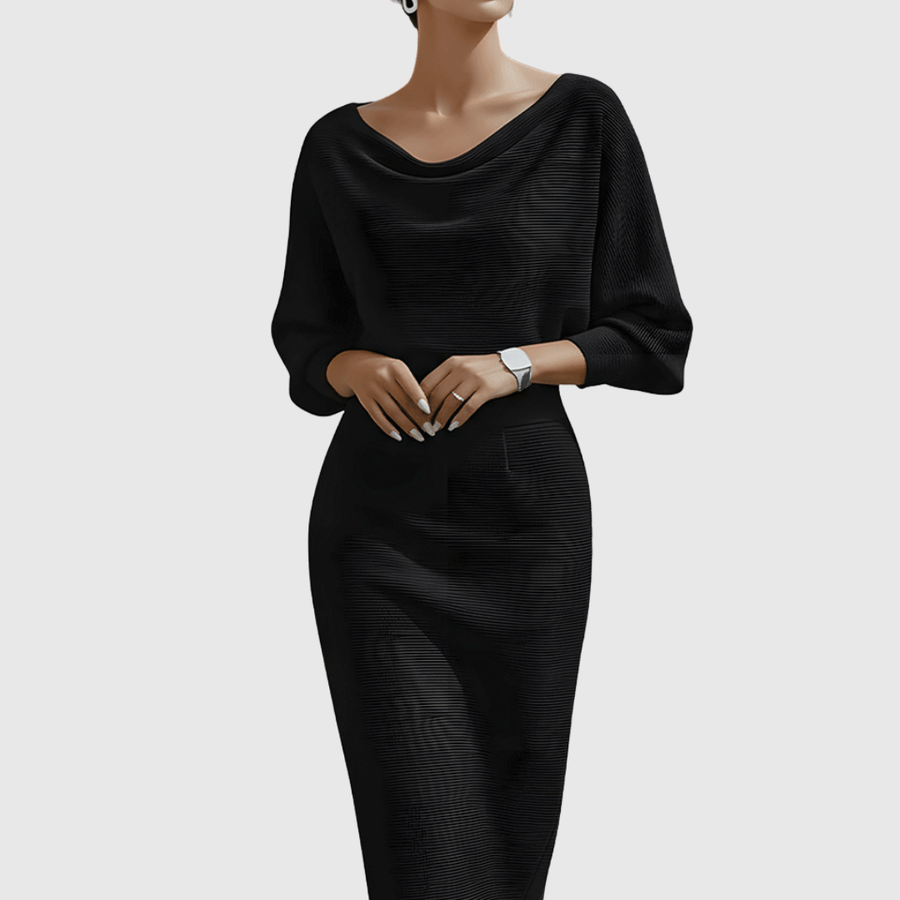 Kathrin | Damen Elegantes Drapiertes Strick Midi Kleid