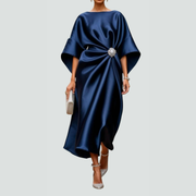 Michaela | Damen Drapiertes Fledermausärmel Midi Kleid