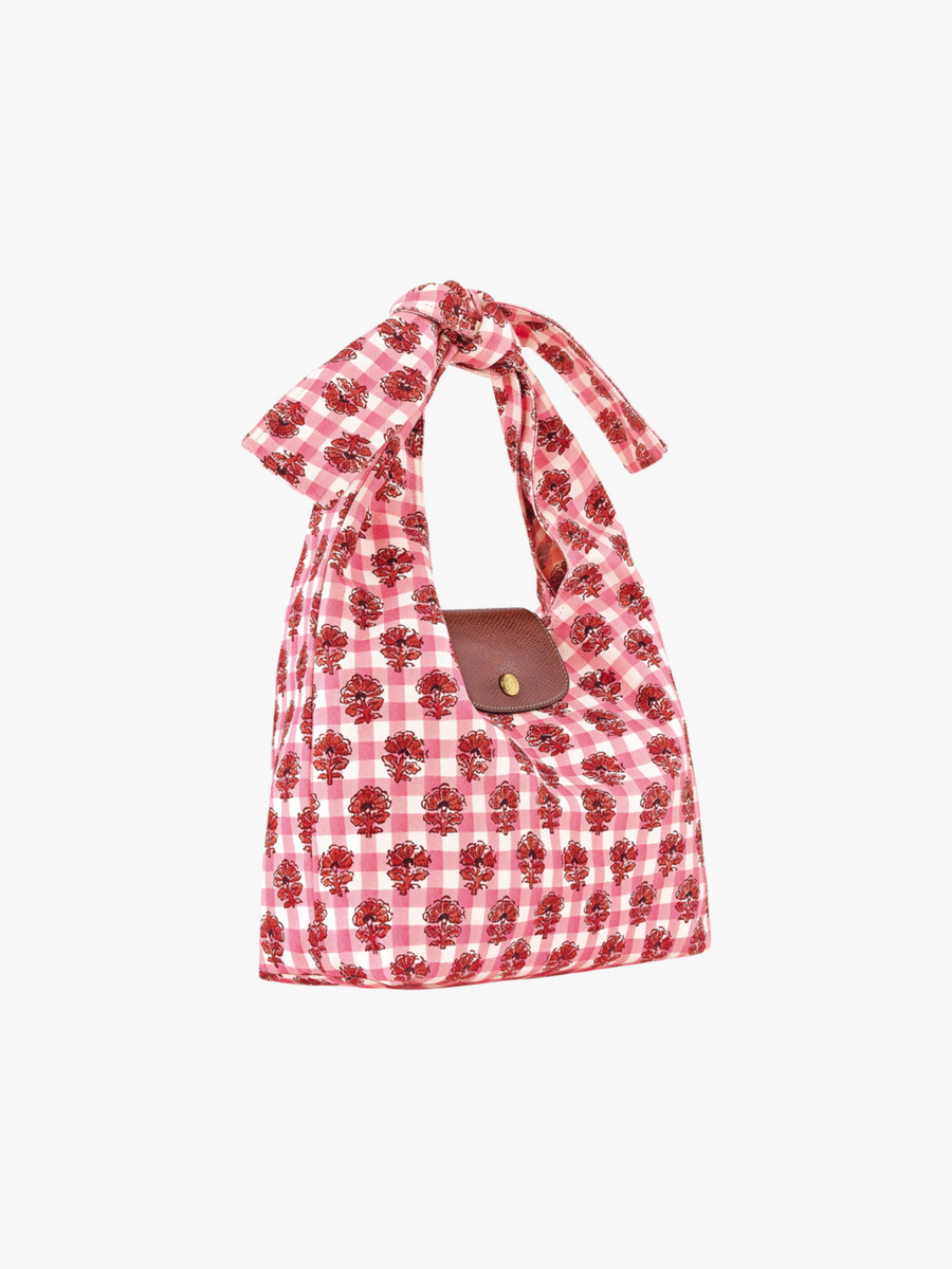 Blumen-Gingham Umhängetasche Damen mit Knotengriff