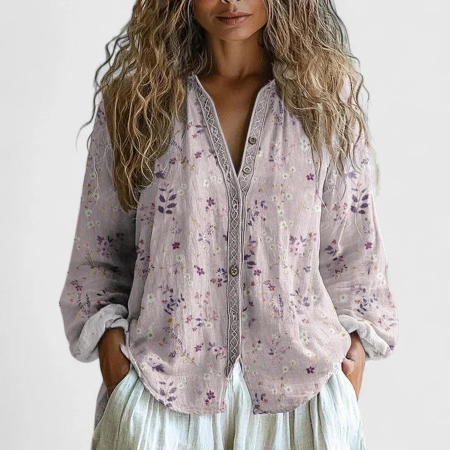 Carolin | Damen Bedrucktes Knopfleiste Vorne Casual Top