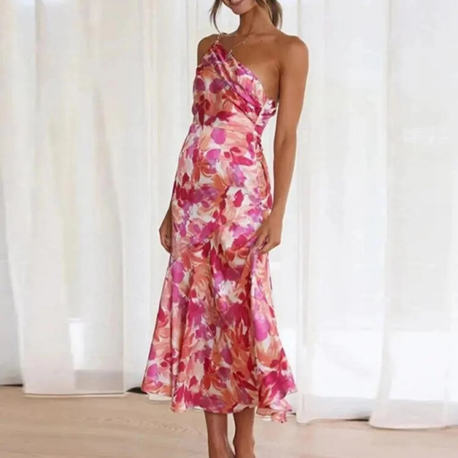 KORDULA - ASYMMETRISCHES MIDIKLEID MIT MUSTER