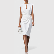 Karla | Damen Ärmellos Gerafftes Midi Kleid