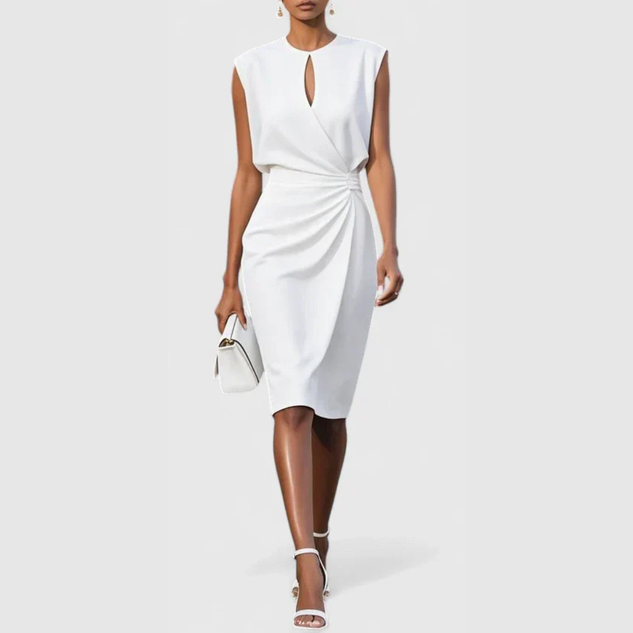 Karla | Damen Ärmellos Gerafftes Midi Kleid