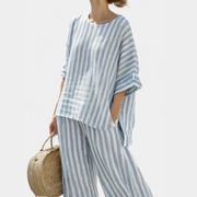 Melanie | Damen Gestreiftes Zweiteiler Hosen Set