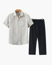 Lincoln | Old Money Herren Leinen-Set mit Kurzarmhemd & Sommerhose