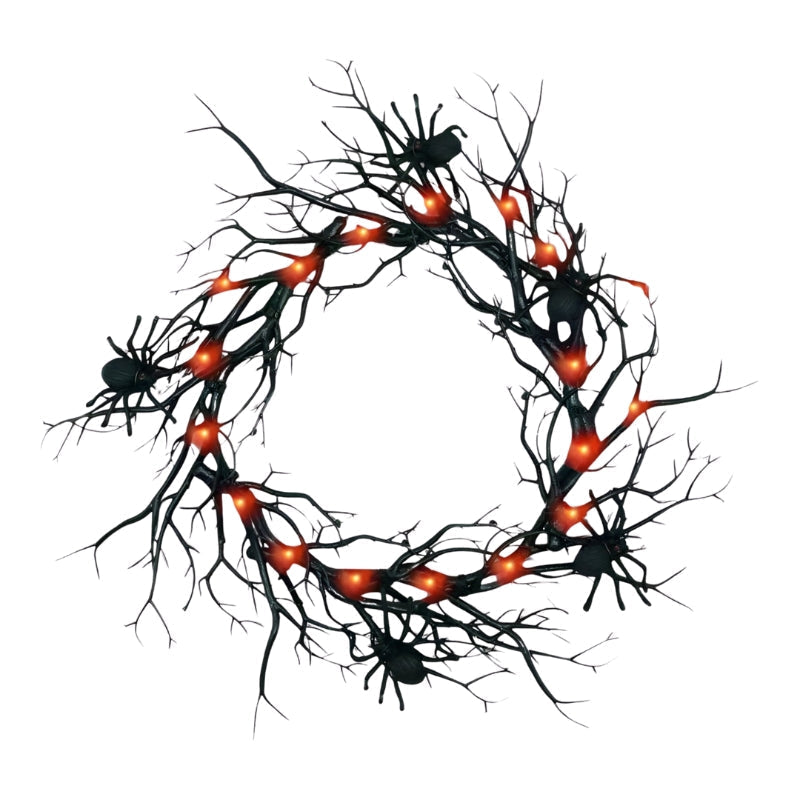 SpiderSpook LED Halloweenkranz – Vampir‑ & Spinnen‑Dekoration für Türen & Fenster