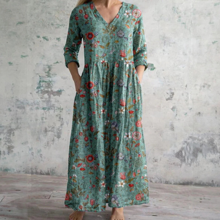Ais™| Sommerkleid aus Leinen & Baumwolle mit Blumenmuster