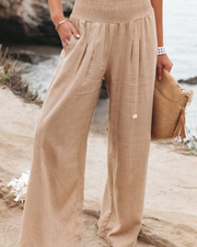 Damenhose aus Leinenmischung mit Smokarbeit und Taschen