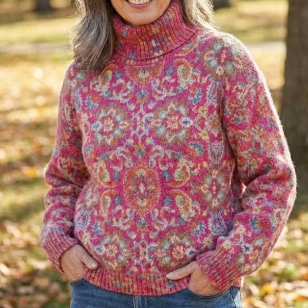 Maryrose™ - Retro Ethnisch Blumig Rollkragenpullover