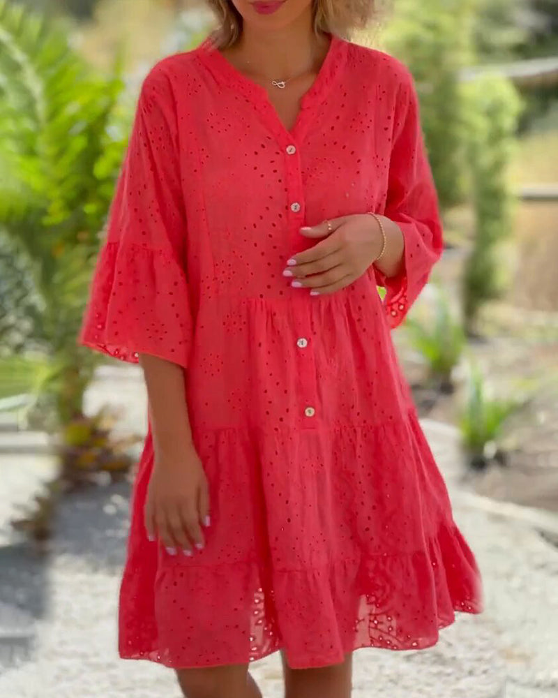 Khloe - A-Linien-Kleid mit Knopfleiste vorne für Damen | Kleid im sommerlich luftigen Look