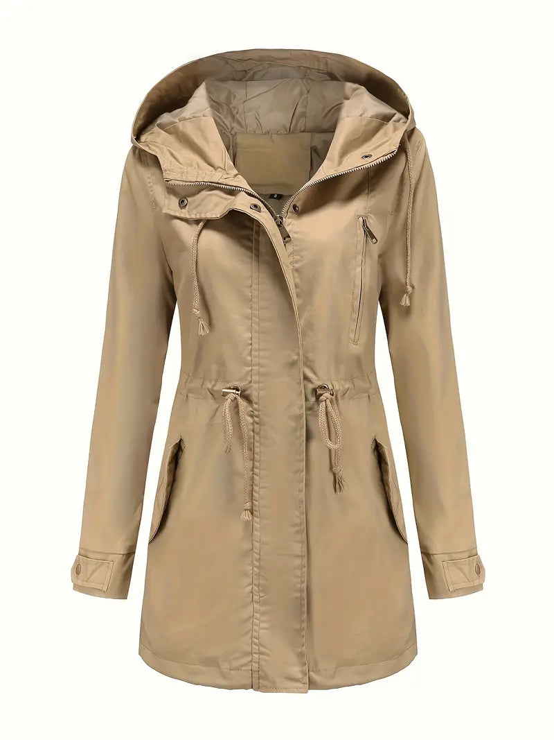 Damen Lange Regenjacke Mit Reißverschluss | Langarm