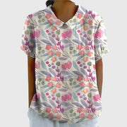Elke | Damen Blumen Kragen Kurzarm Bluse