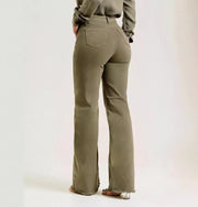 Damen-High-Waist-Jeans mit Schlag und Raw-Hem