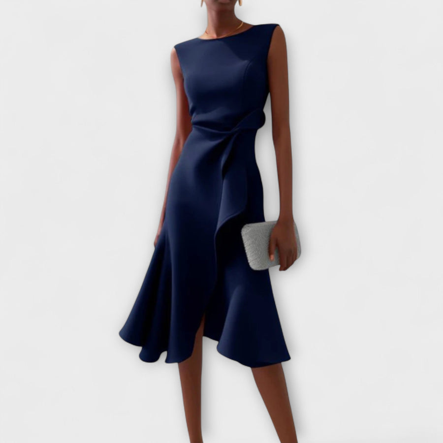 Ärmelloses Midikleid für Damen mit drapiertem, asymmetrischem Saum